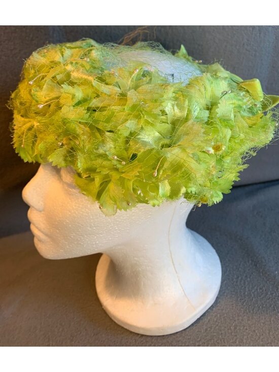 Unionmade Vintage Lime Green Floral Hat Veil Womens Size 22 Handmade USA main image 11